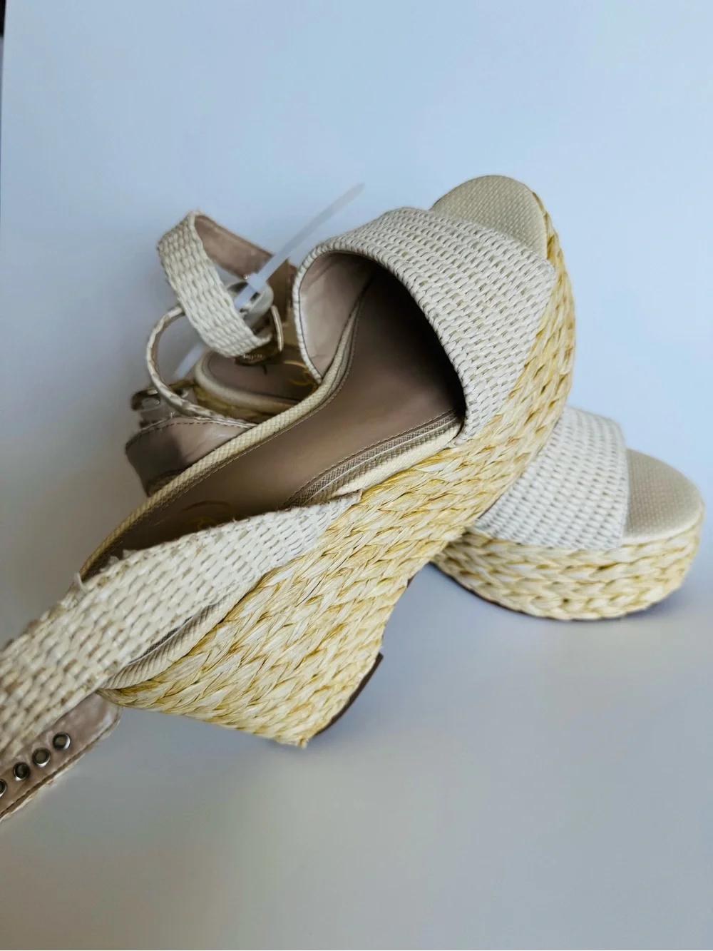 Sam Edelman Woven Platform Wedge Sandals in Cream